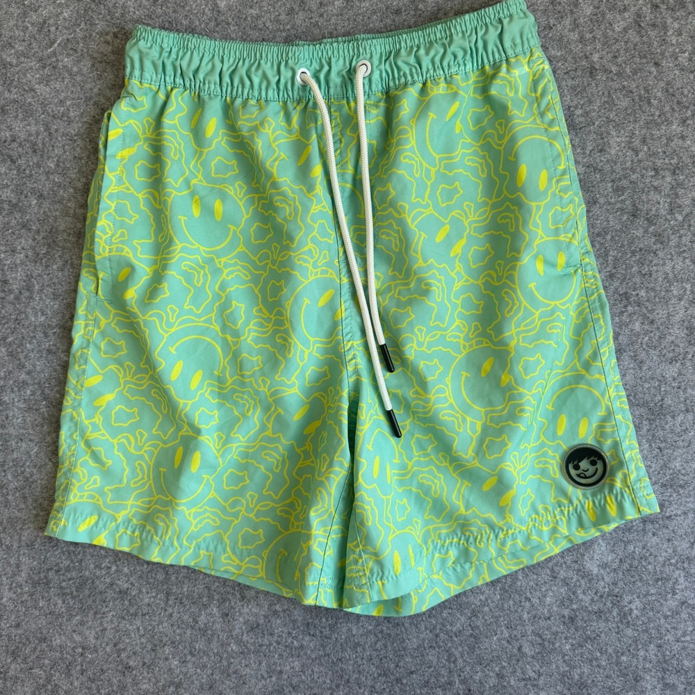 Neff Mens Smiley Face Swim Trunks Medium Mint Green Neon Yellow Board Shorts